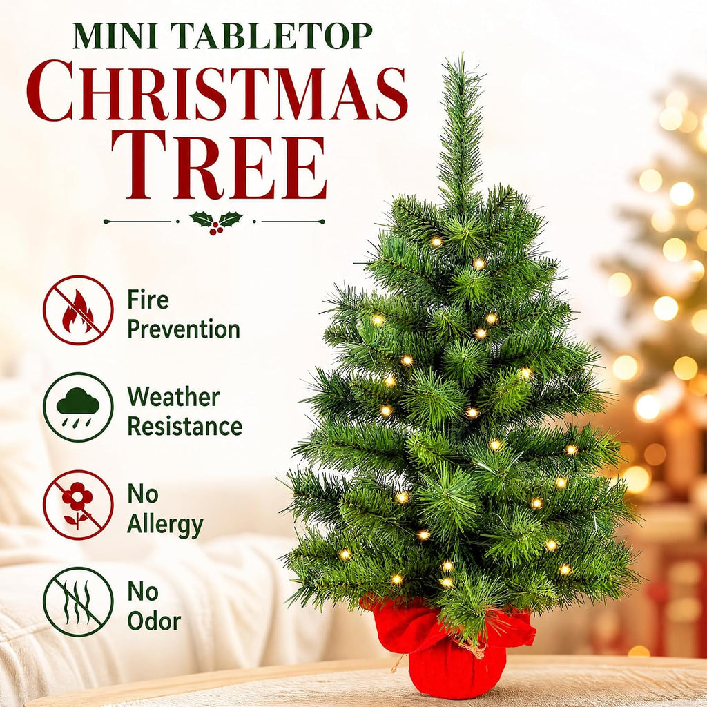 2ft Pre-lit Artificial Mini Christmas Tree,Small Xmas Tree