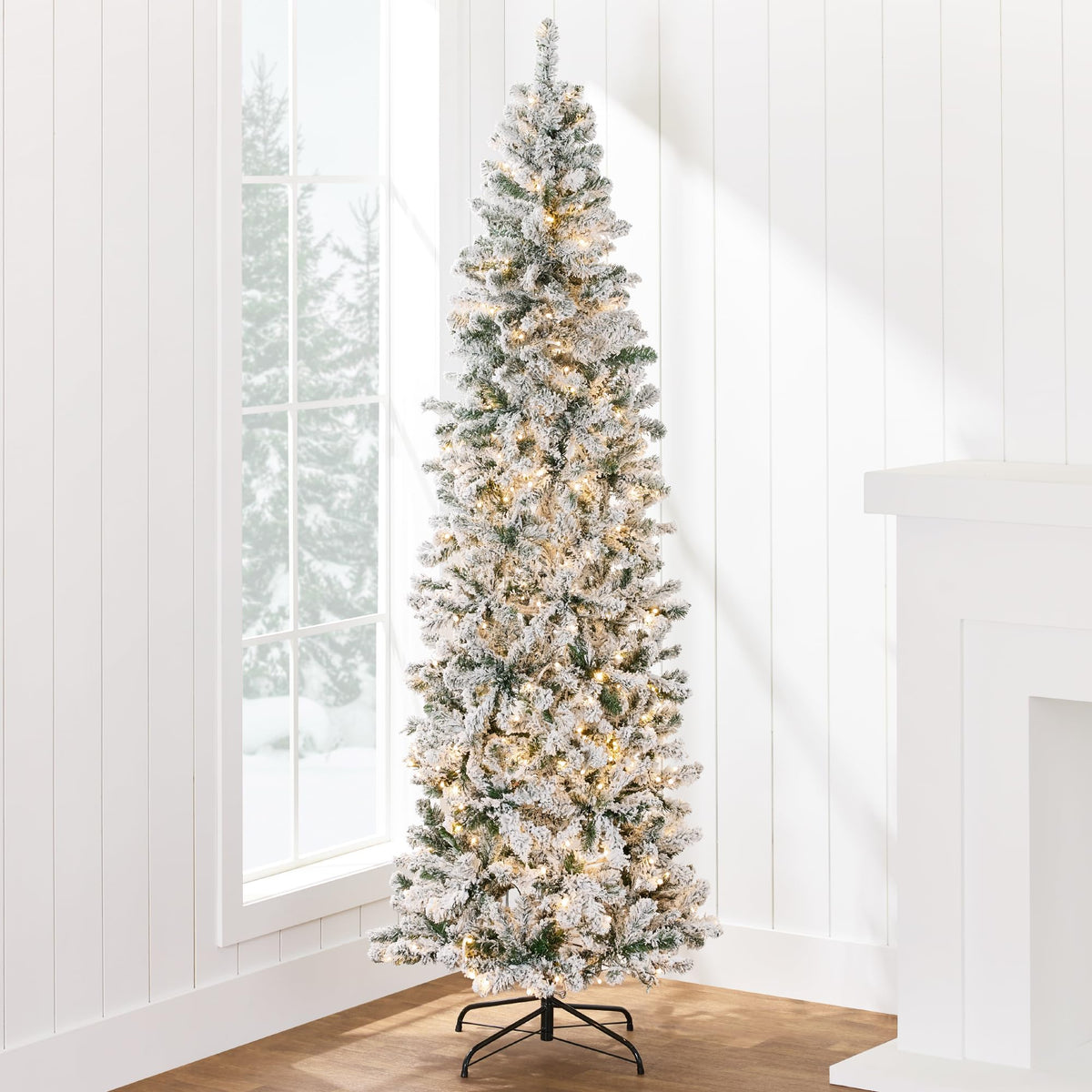 Best Choice Products 6ft Flocked Pencil Christmas Tree w/Twinkling LEDs, Pre-Lit Slim Artificial Holiday Decoration, Lighted Skinny w/Base, 250 Lights, 502 Tips, Warm White Lights