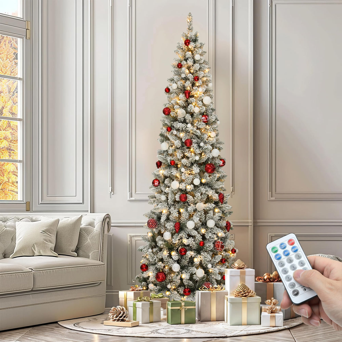YITAHOME 6FT Prelit Green Fraser Fir Pencil Christmas Tree with Remote