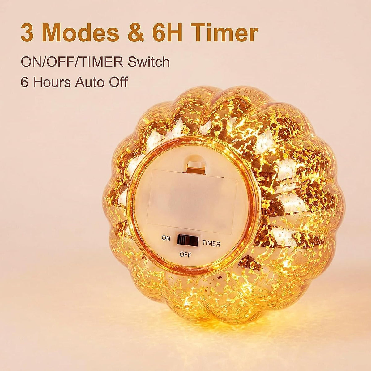 Fall Decorations for Home,Mercury Glass Pumpkin Lights with Timer(Gold)