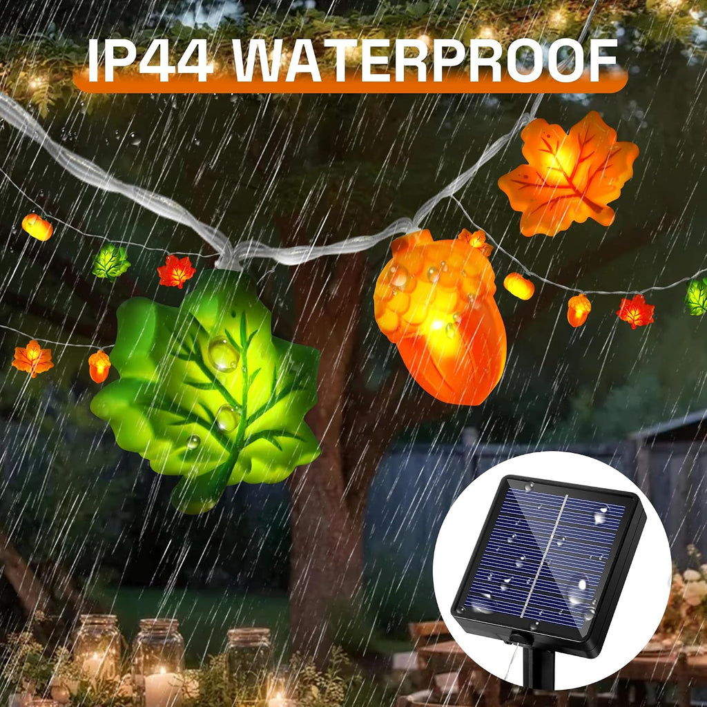 Solar Fall Lights Outdoor 17.4Ft 3D Acorn Pumpkin Maple Leaf String Lights, 8 Modes Thanksgiving Lights Fall Decor Thanksgiving Decorations for Outdoor