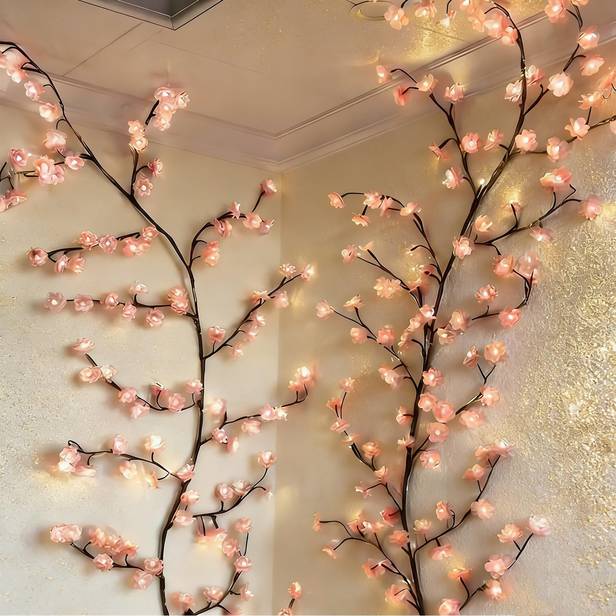 Bare Lamp LED Tree Branch Lights for Wall, Enchanted Willow Vine Lights for Bedroom, 72 Flower String Lights Decor and USB Powered,8 Lighting Modes for Indoor Window Wedding Decor (63in)