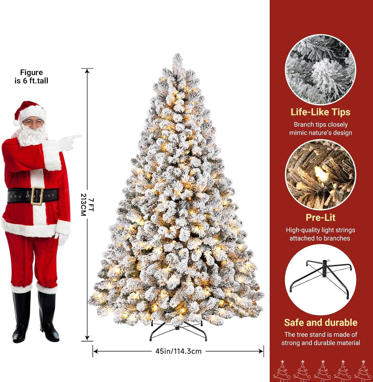 SHareconn 7ft Snow Flocked Spruce Pre-lit Artificial Christmas Tree, White