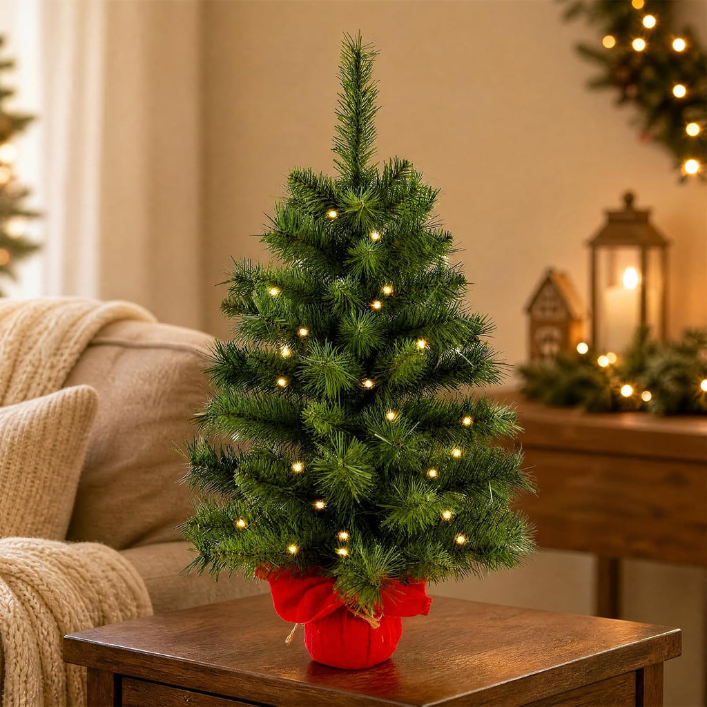 2ft Pre-lit Artificial Mini Christmas Tree,Small Xmas Tree