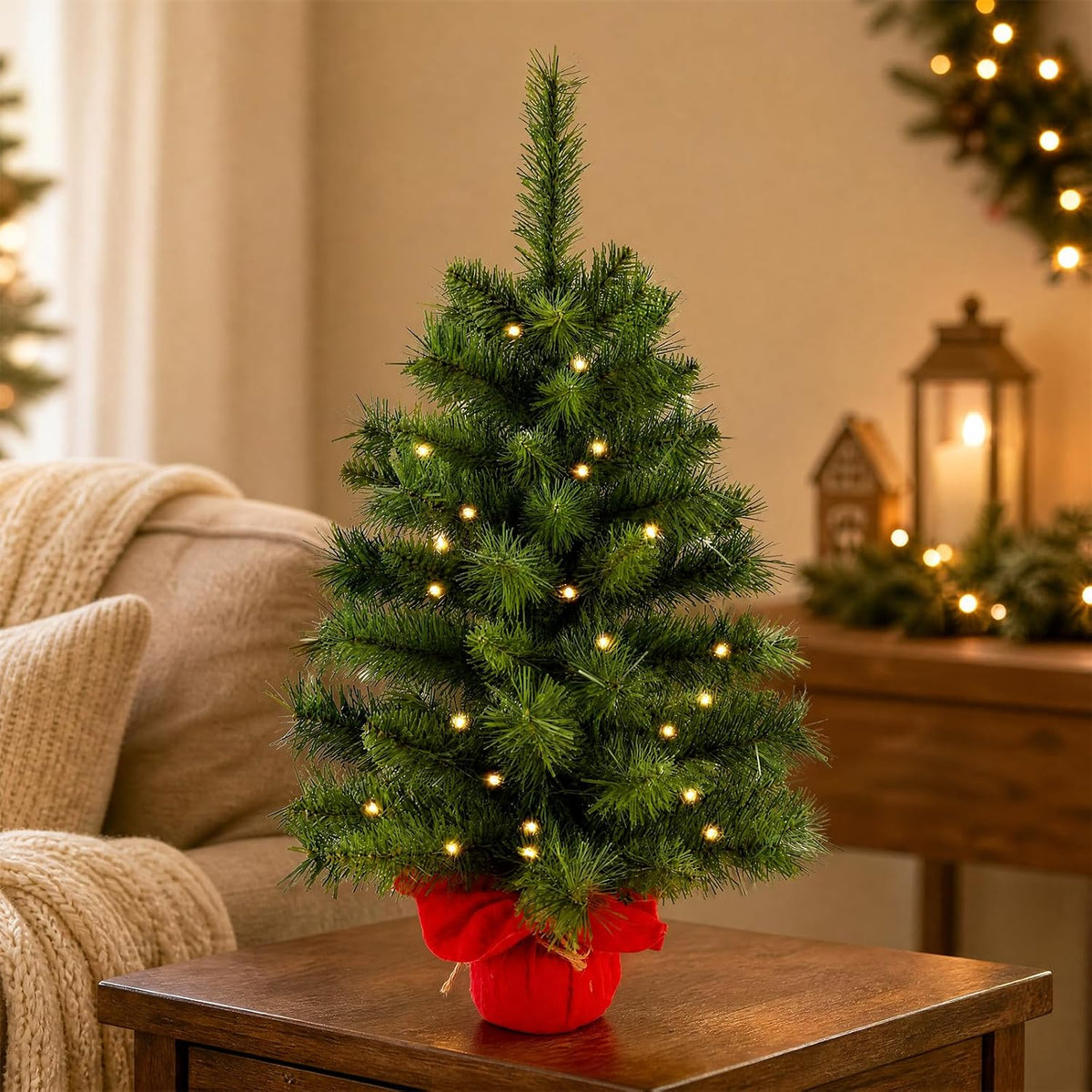2ft Pre-lit Artificial Mini Christmas Tree,Small Xmas Tree