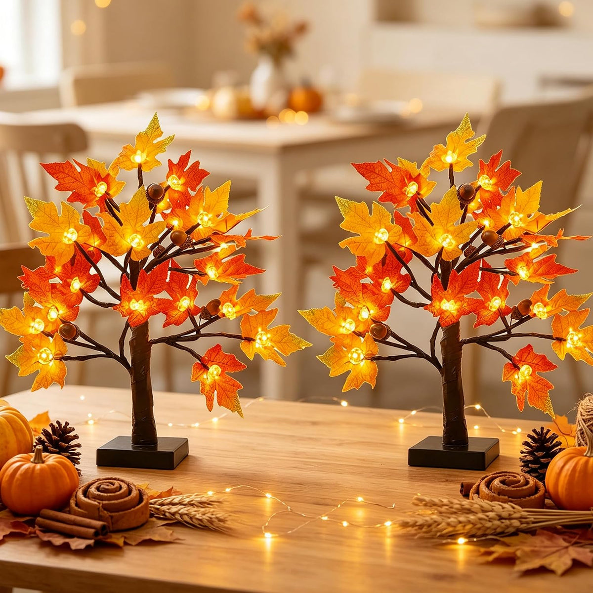 Cllayees Fall Decorations fo Home 2 Pack 18" Lighted Maple Tree