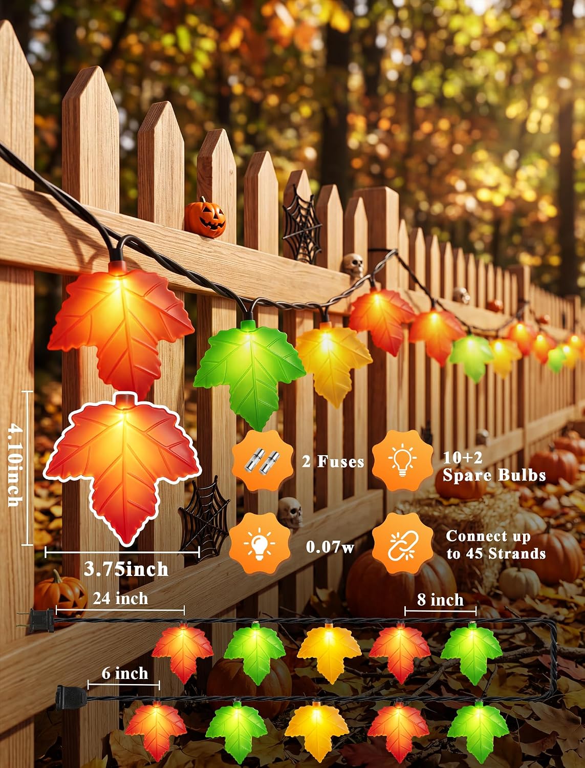 Oviejo Thanksgiving Day Tricolor Maple Leaf String Light with 10 LED Bulbs, 8.5Ft Plug in Multi-Color Fall Lights for Autumn Thanksgiving Day Halloween Christmas Home Decor, Black Wire