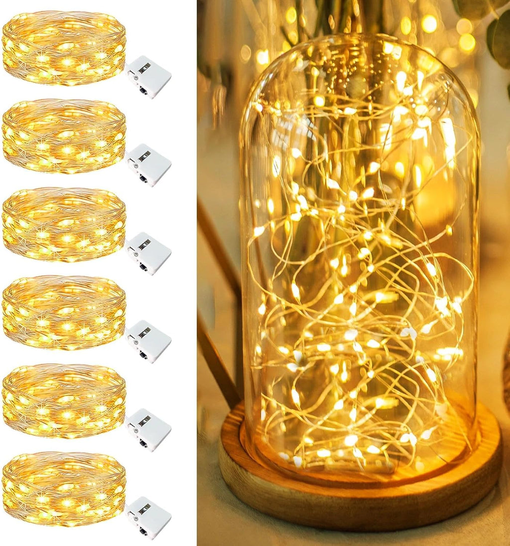 6 Pack Fairy Lights Battery Operated - 7ft 20 Led Twinkle lights 3 Modes, Bulk Mini String Lights Waterproof for Mason Jars Vases DIY Party Table Centerpieces Christmas Decoration -Warm White
