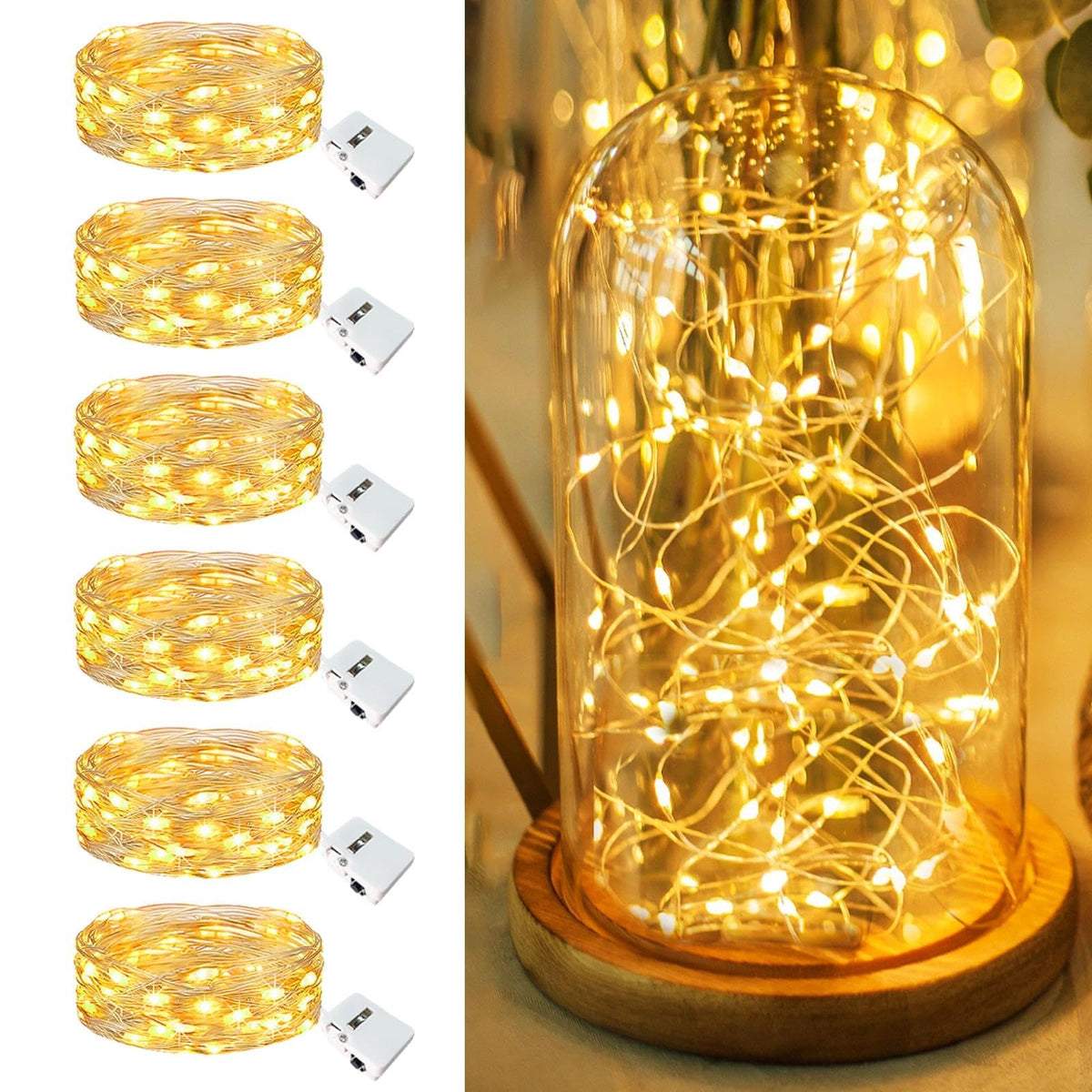 6 Pack Fairy Lights Battery Operated - 7ft 20 Led Twinkle lights 3 Modes, Bulk Mini String Lights Waterproof for Mason Jars Vases DIY Party Table Centerpieces Christmas Decoration -Warm White