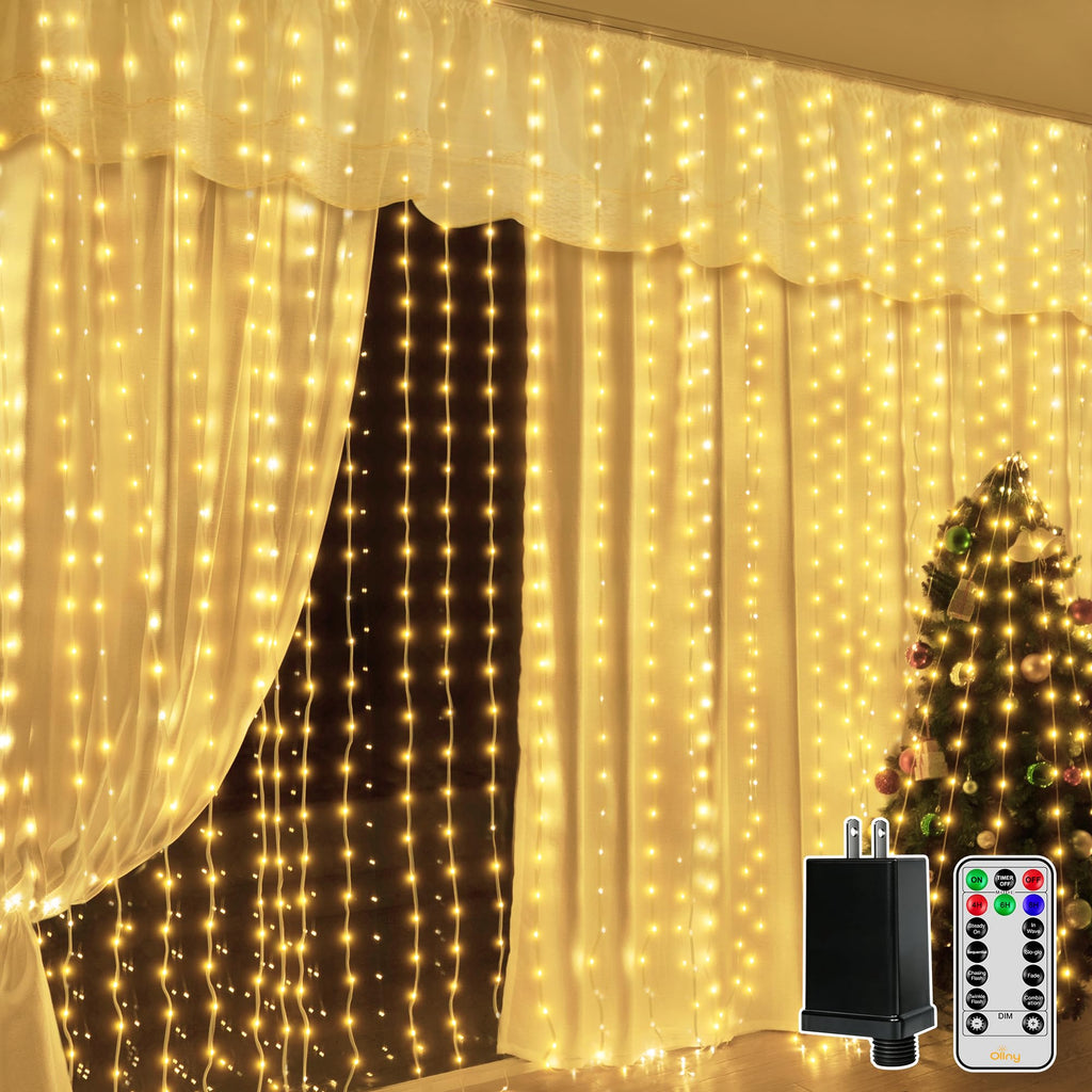 Ollny Curtain Lights 300LED 9.8ftx9.8ft, Connectable IP67 Waterproof