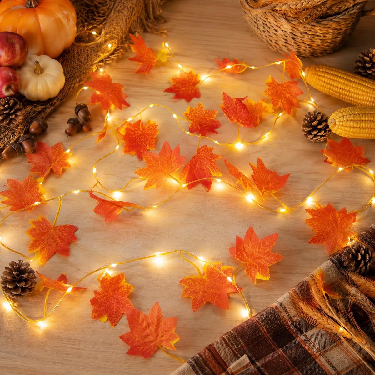 Maple Leaf String Lights, 2 Pack Battery Operated Fall Garland