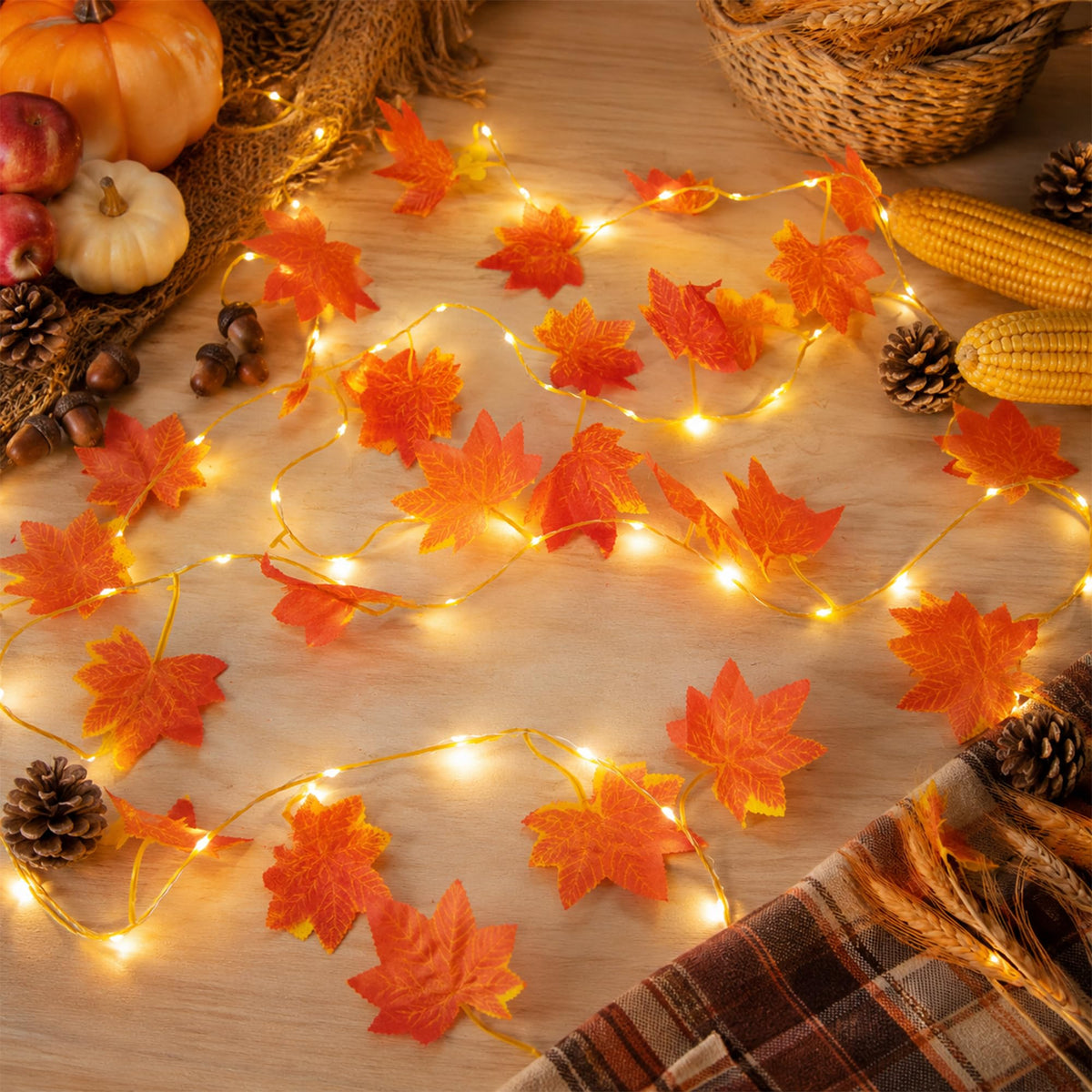 Maple Leaf String Lights, 2 Pack Battery Operated Fall Garland