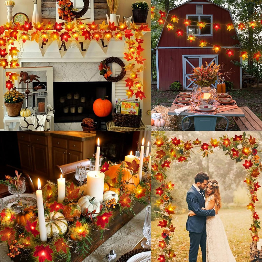 Runleo 2 Pack Fall Decorations for Home Maple Leaf Lights Total 20ft 40 LED