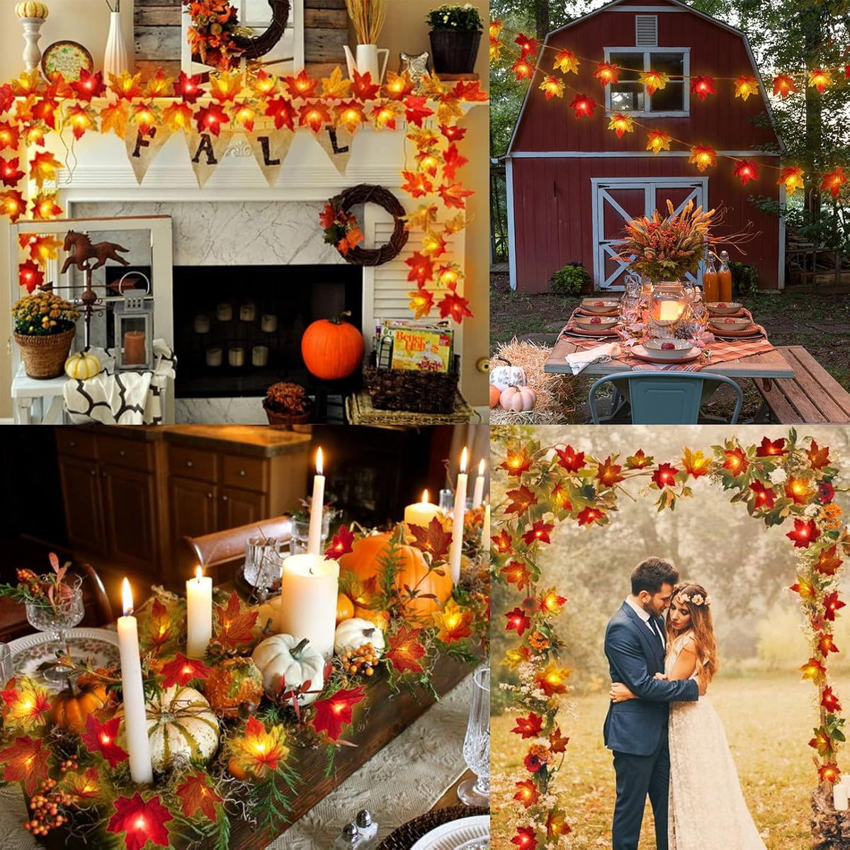 Runleo 2 Pack Fall Decorations for Home Maple Leaf Lights Total 20ft 40 LED