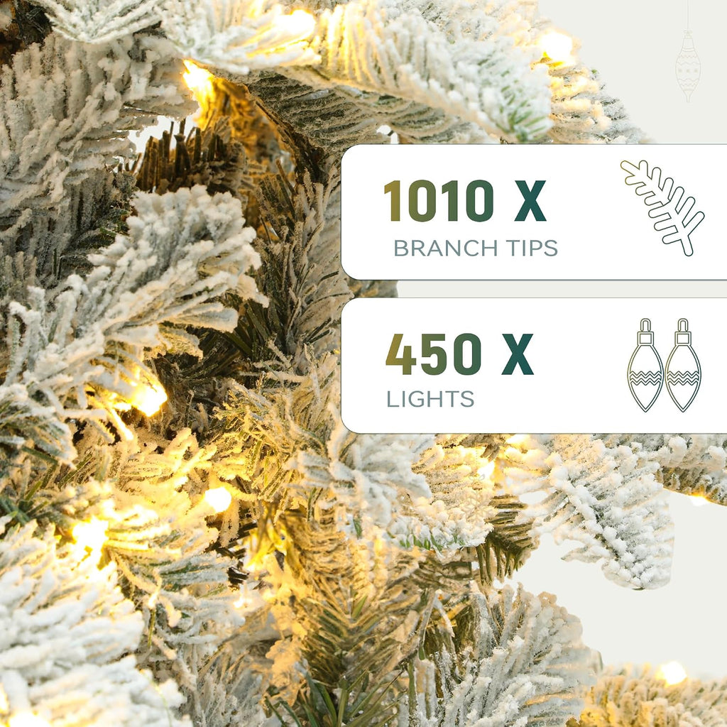YITAHOME 7.5ft Prelit Natural Layered Flocked Christmas Tree with Remote