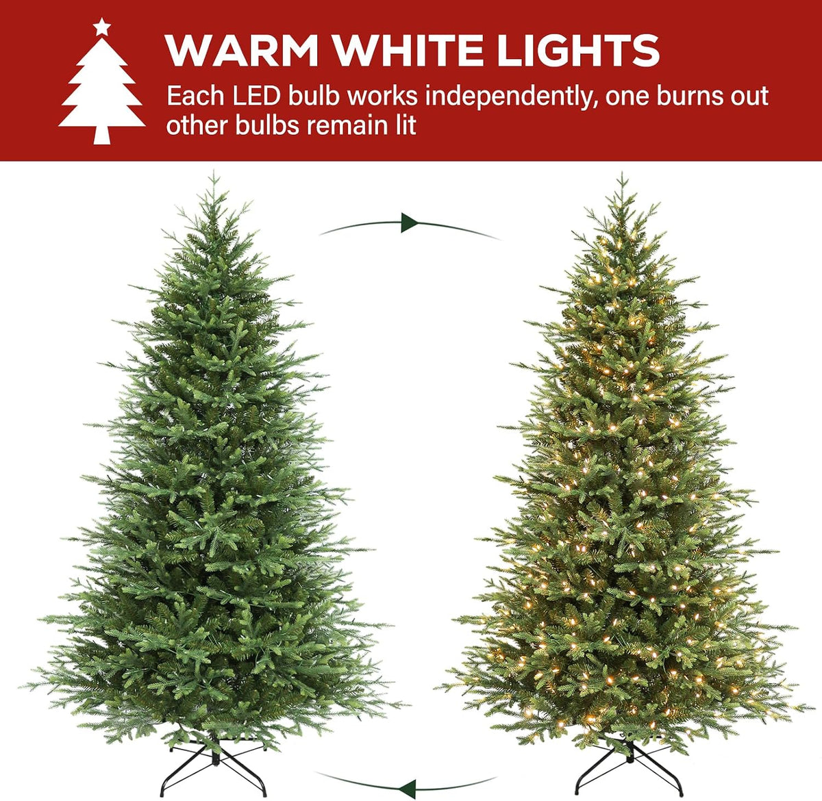 Hykolity 7.5 ft Prelit Christmas Tree with Realistic PE Foliage