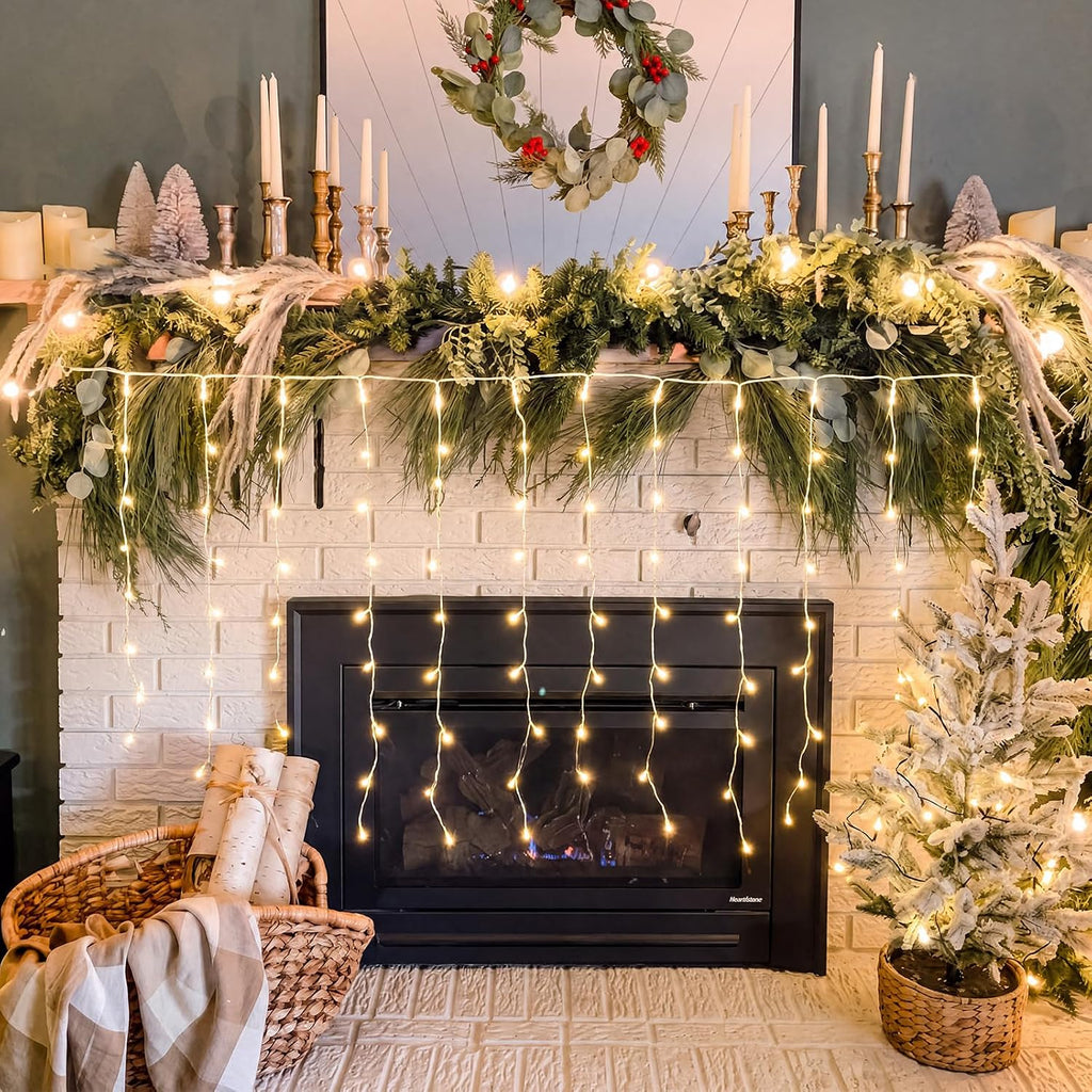 VIHOSE 2 Set Christmas Stair Curtain Light, Per 11.8 Ftx2.6ft, 8 Light Mode