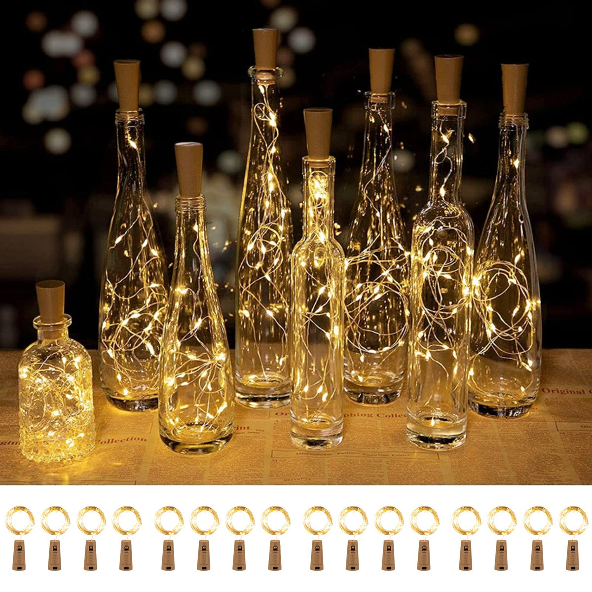 Brightown 10 Pack 7ft Battery Operated Wine Bottle Lights with Cork