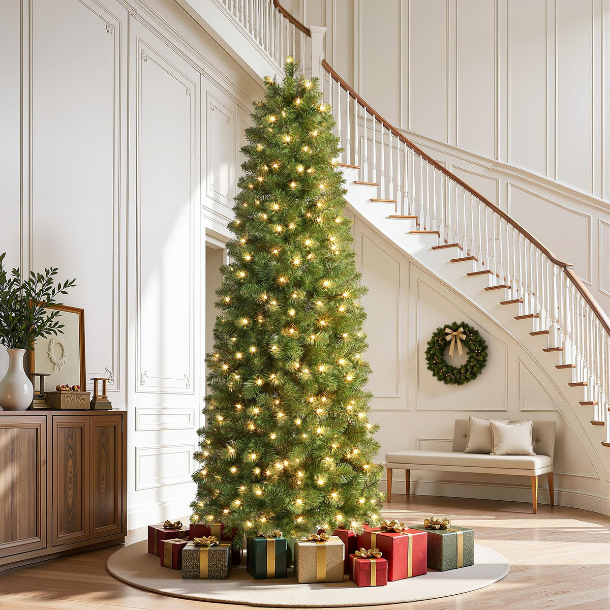 SHareconn Prelit Artificial Pencil Christmas Tree 6FT & Warm White Lights