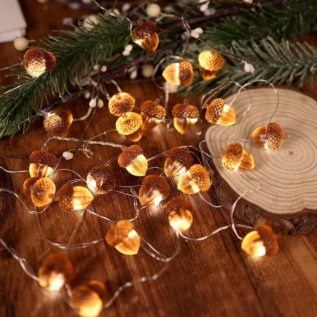 3D Twinkle Acorn Fall Decorations Harvest String Lights 10ft Copper Wire 30 LEDs Battery Powered with Timer Remote Control for Wedding Bedroom Fireplace Mantel Ice Age Ornaments Home Decor