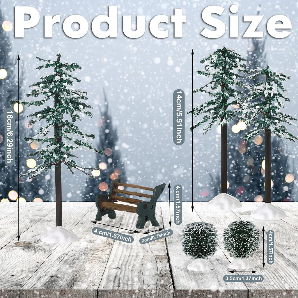 Dingion 6 Pcs Christmas Village Accessories Snow Pine Trees Display