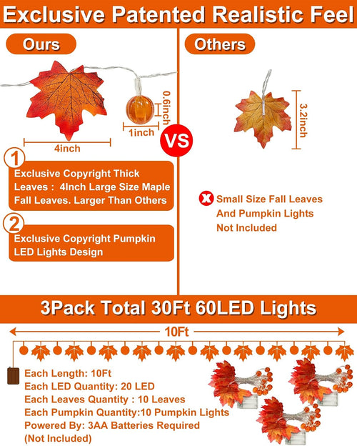 3 Pack Fall Garland with Pumpkin Lights Enlarged Maple Leaves 30Ft 60LED