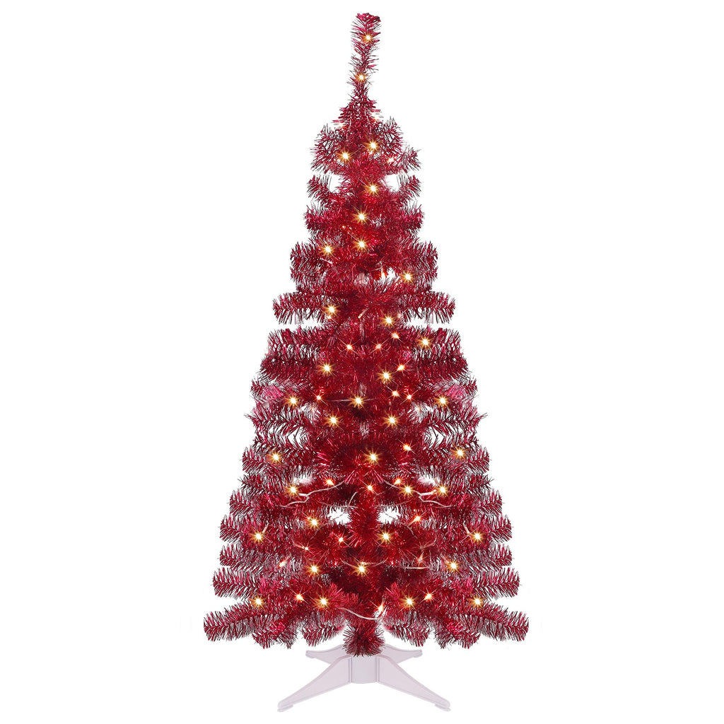 Juegoal Lighted Artificial Halloween Black Christmas Tree, 4FT Black Tinsel Pine Tree with 70 LED Purple Lights, 8 Modes & Timer for Home Party Decorations