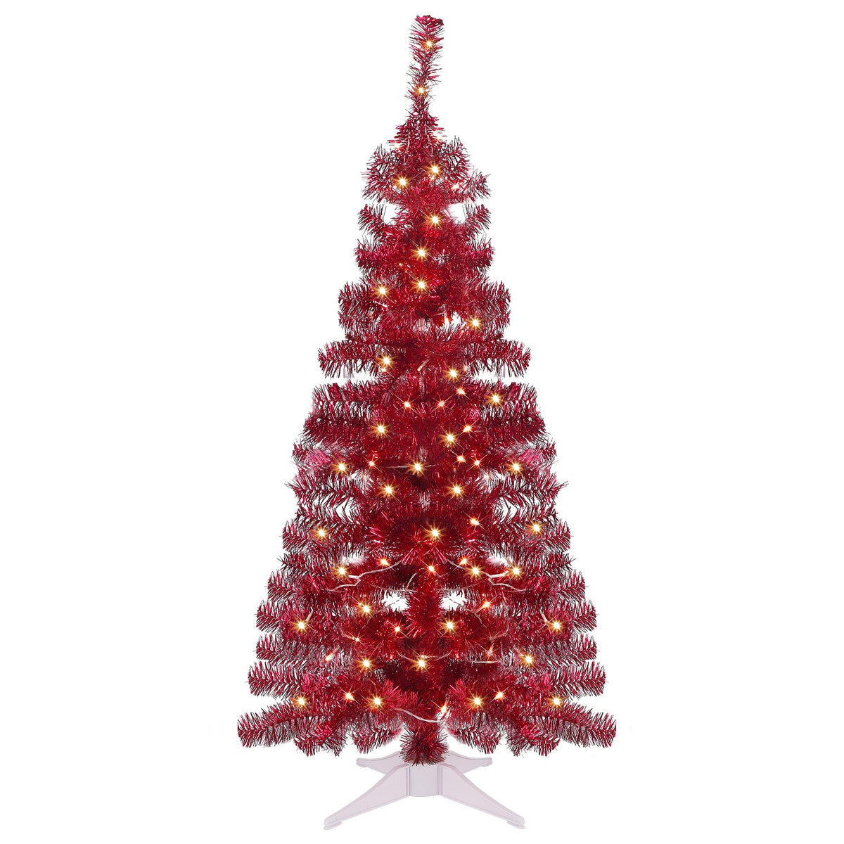 Juegoal Lighted Artificial Halloween Black Christmas Tree, 4FT Black Tinsel Pine Tree with 70 LED Purple Lights, 8 Modes & Timer for Home Party Decorations