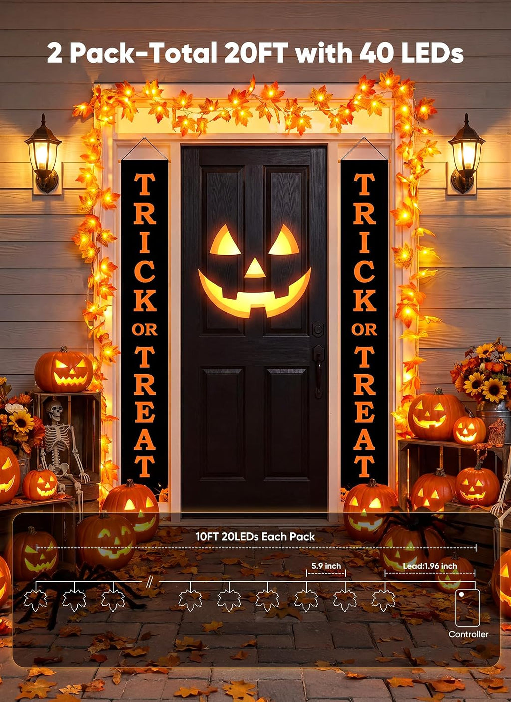 Brightown 2 Pack Fall Garland with Lights Total 20Ft 40LED Fall Decor