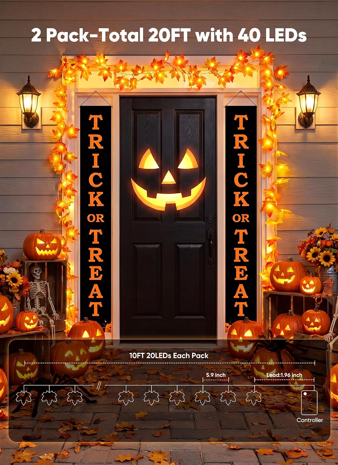 Brightown 2 Pack Fall Garland with Lights Total 20Ft 40LED Fall Decor