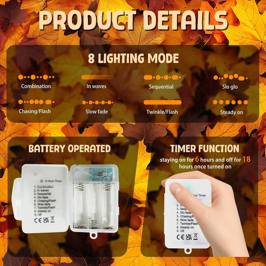 LOLStar Fall Decor, Fall String Lights, 9.8FT 20LED Thanksgiving Lights