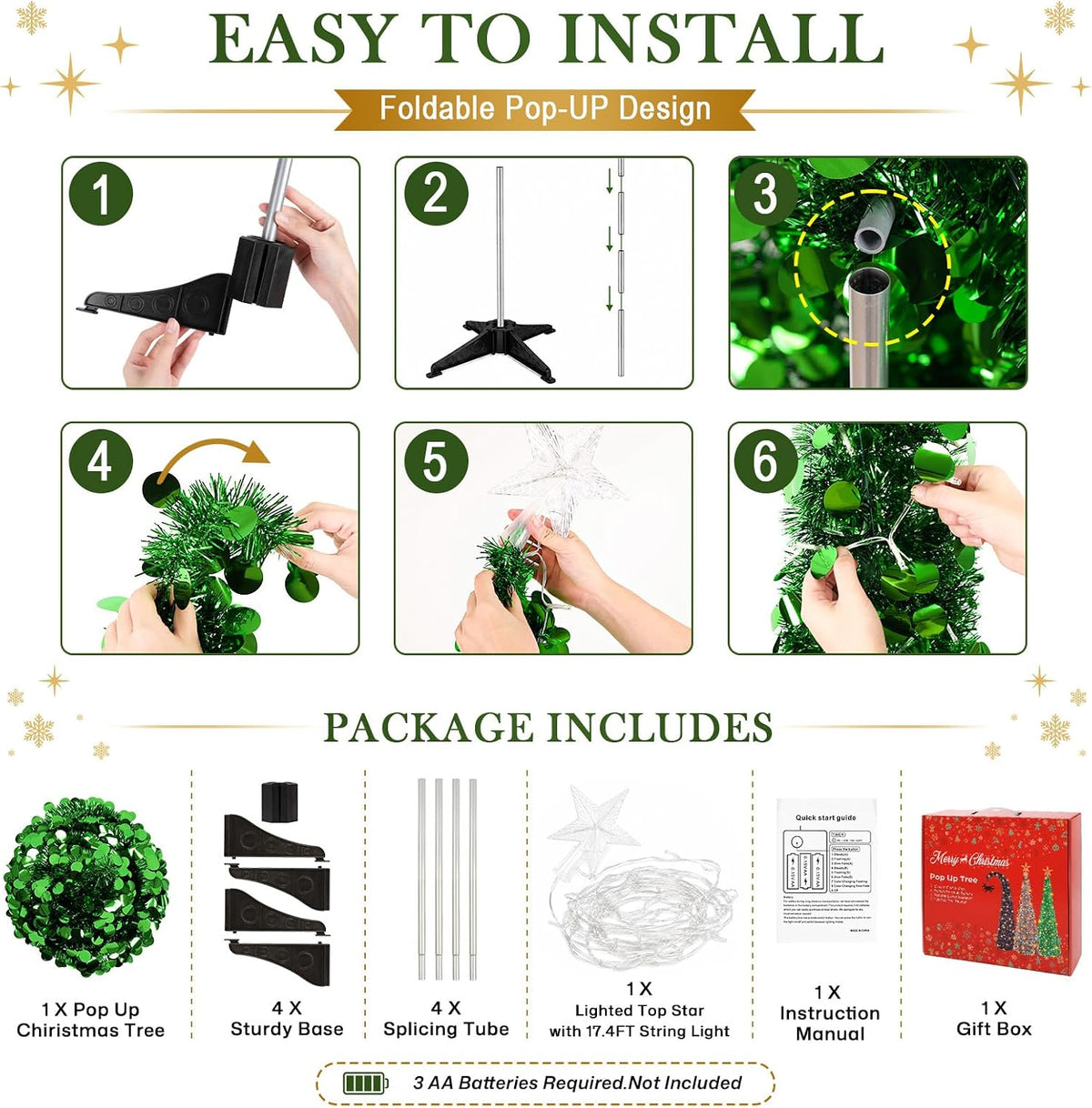 5FT Pop Up Christmas Tree with Lighted Top Star for Christmas Decorations