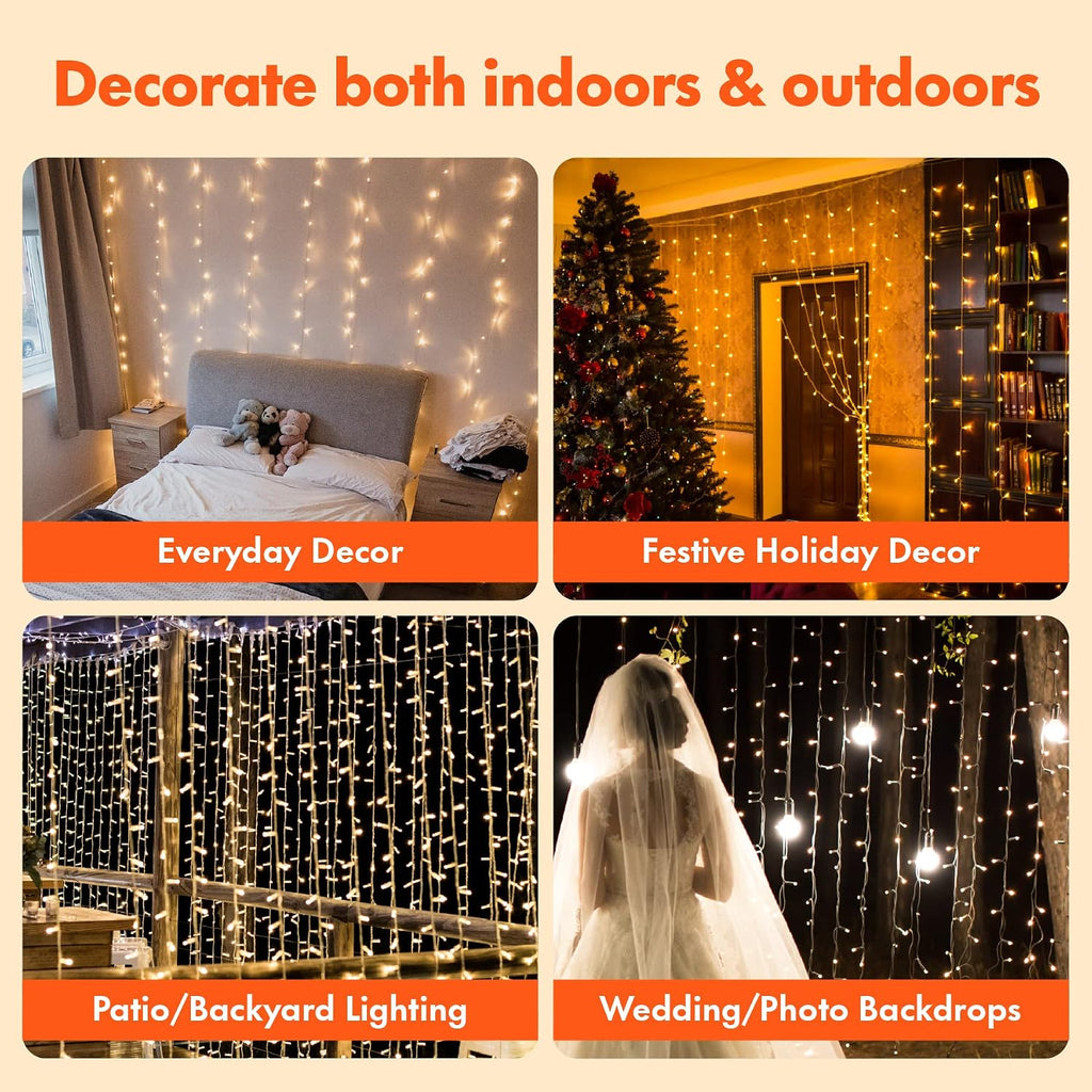 Twinkle Star 300 LED Curtain String Lights, Warm White