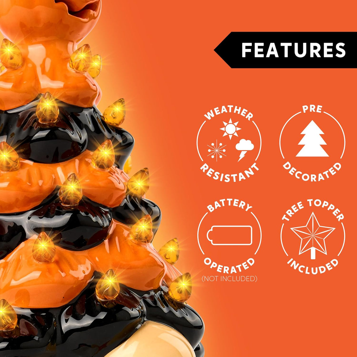 Joiedomi 8.5 inch Tall Halloween Decoration Pumpkin Gnome Ceramic Tree with Build-in LEDs Tabletop Decor for Halloween Indoor Party Supplies Decoration, Battery Operated, Indoor Home Party Decors