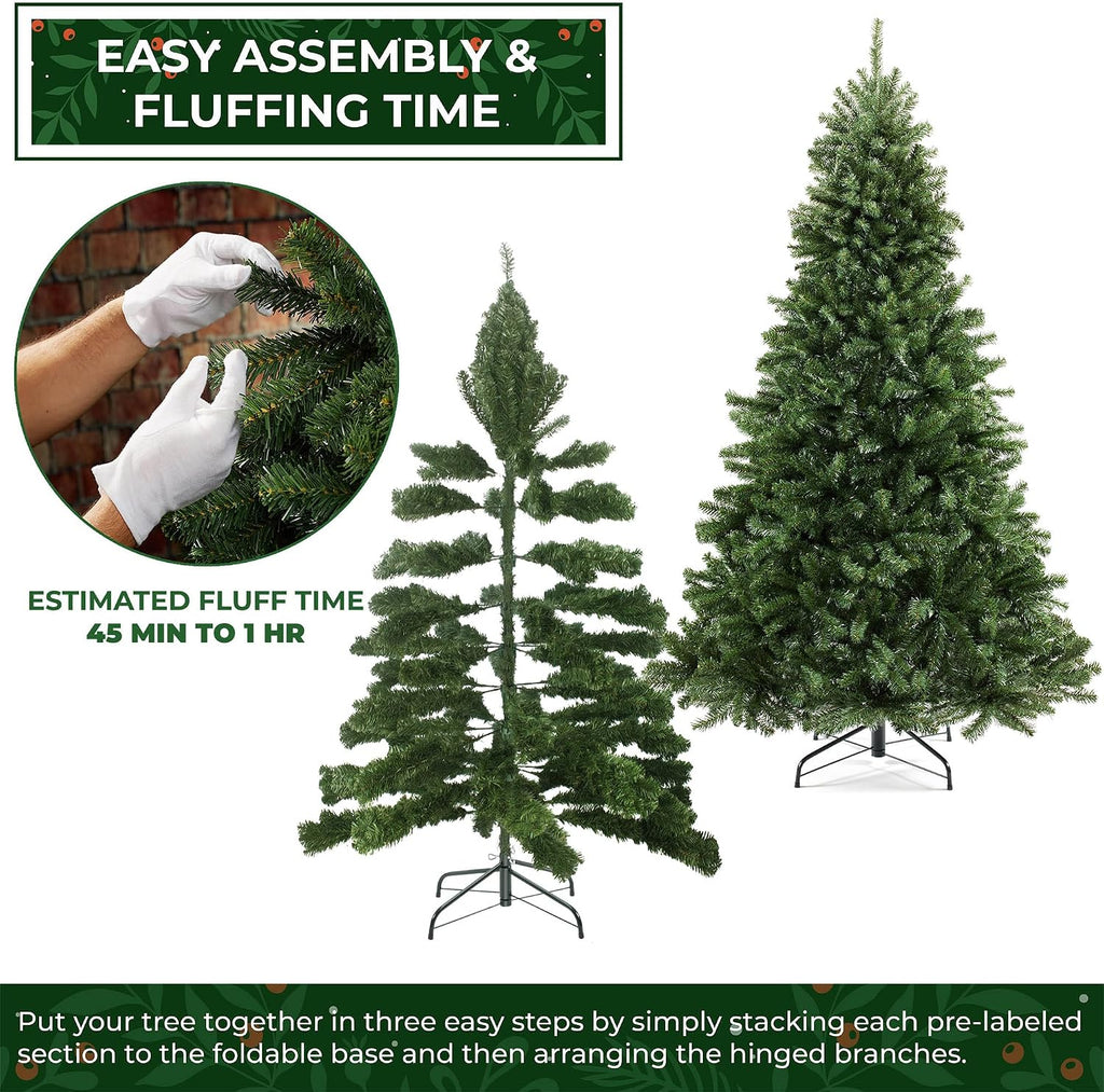 Casafield 7.5FT Realistic Green Spruce Unlit Artificial Holiday Christmas Tree with Sturdy Metal Stand