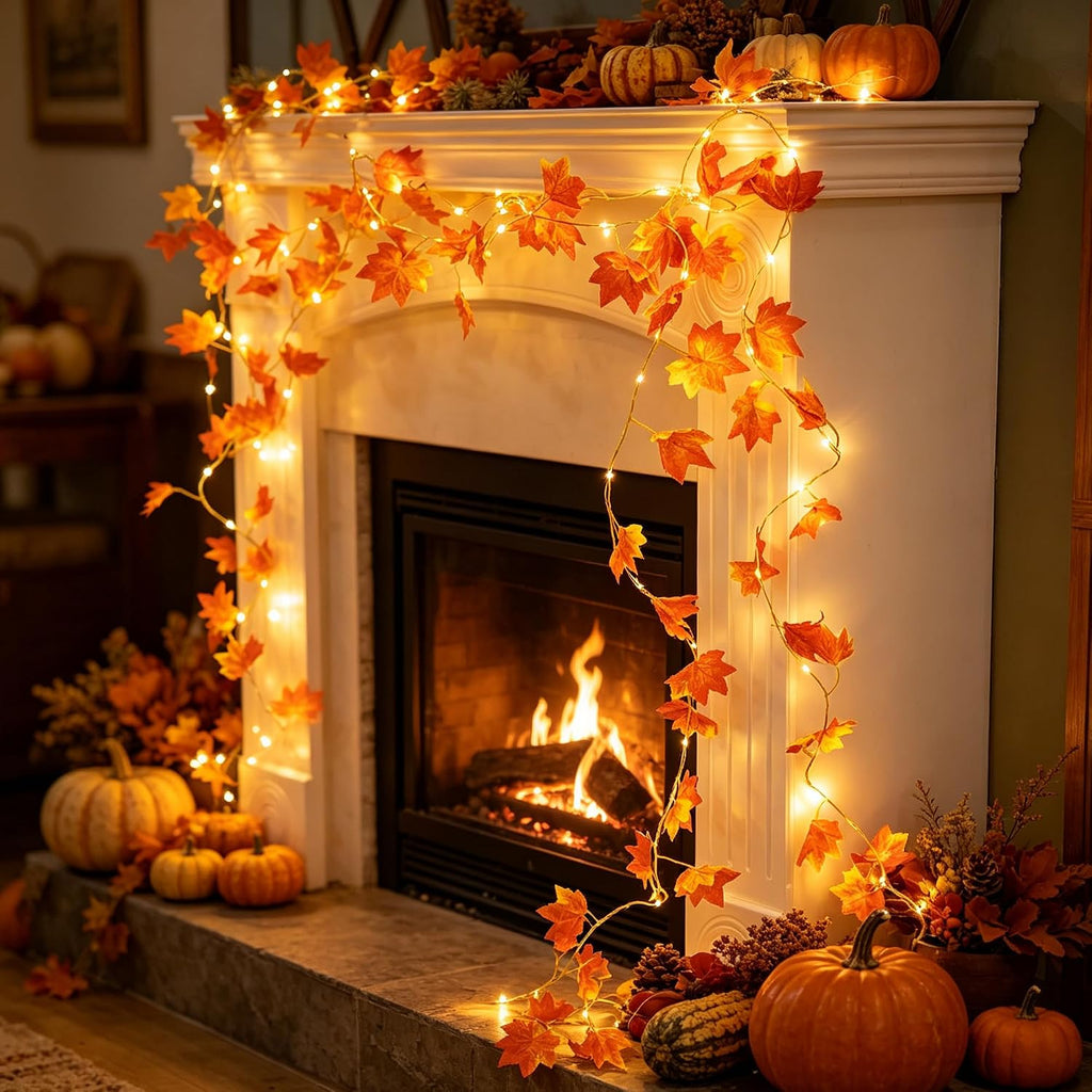 Maple Leaf String Lights, 2 Pack Battery Operated Fall Garland