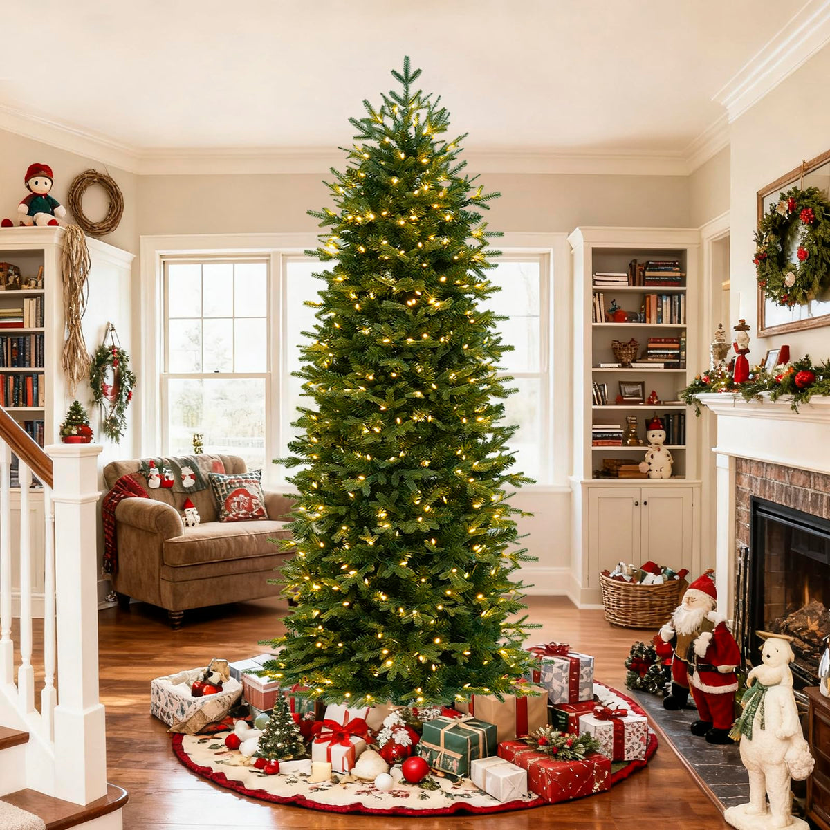 Hykolity 7.5 ft Prelit Pencil Christmas Tree with 400 Warm White LEDs
