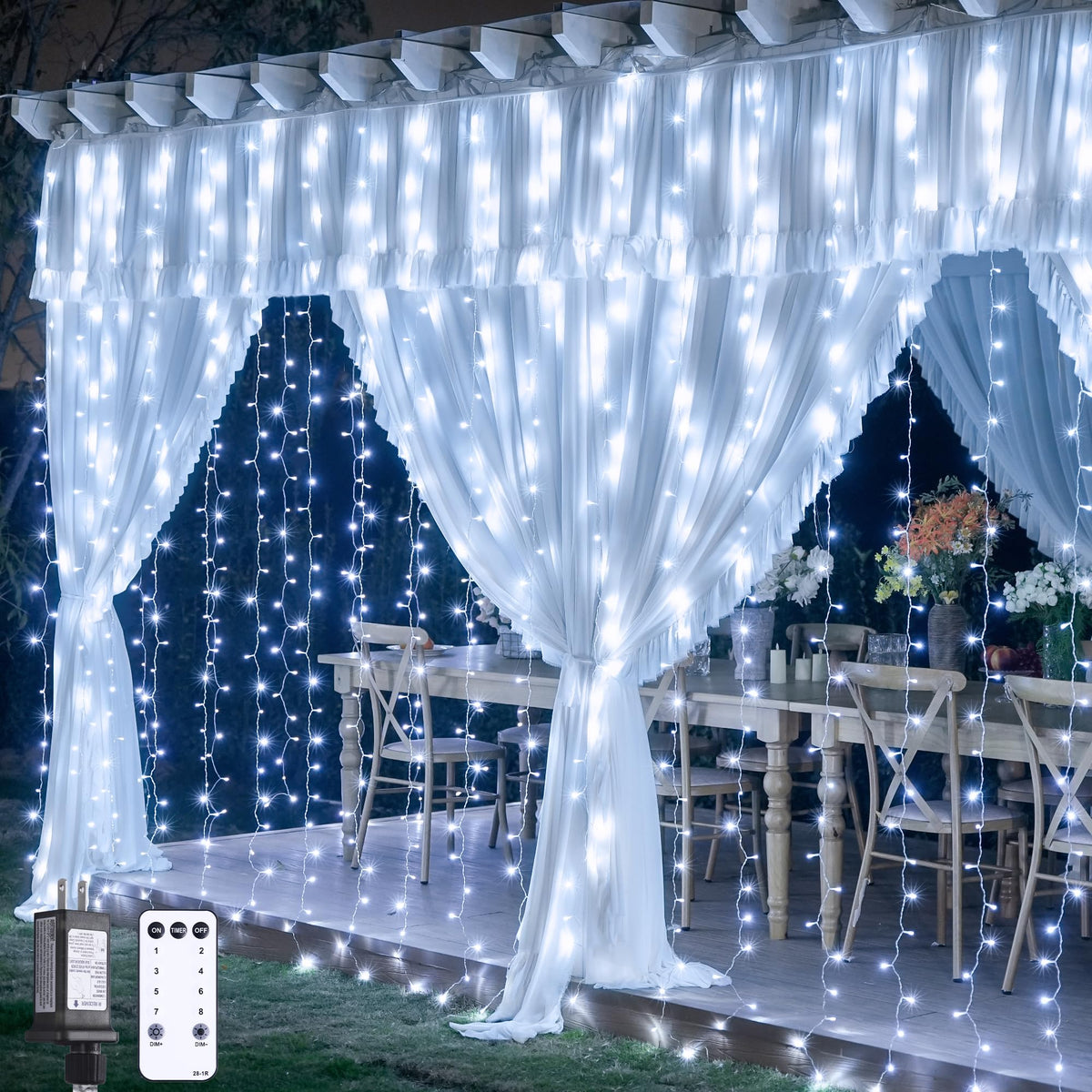 JMEXSUSS 300 LED Remote Control Curtain Lights, Plug in Fairy Curtain Lights Outdoor, Window Wall Hanging String Lights for Bedroom Indoor Dorm Backdrop Wedding Party Patio Christmas Decor, Warm White