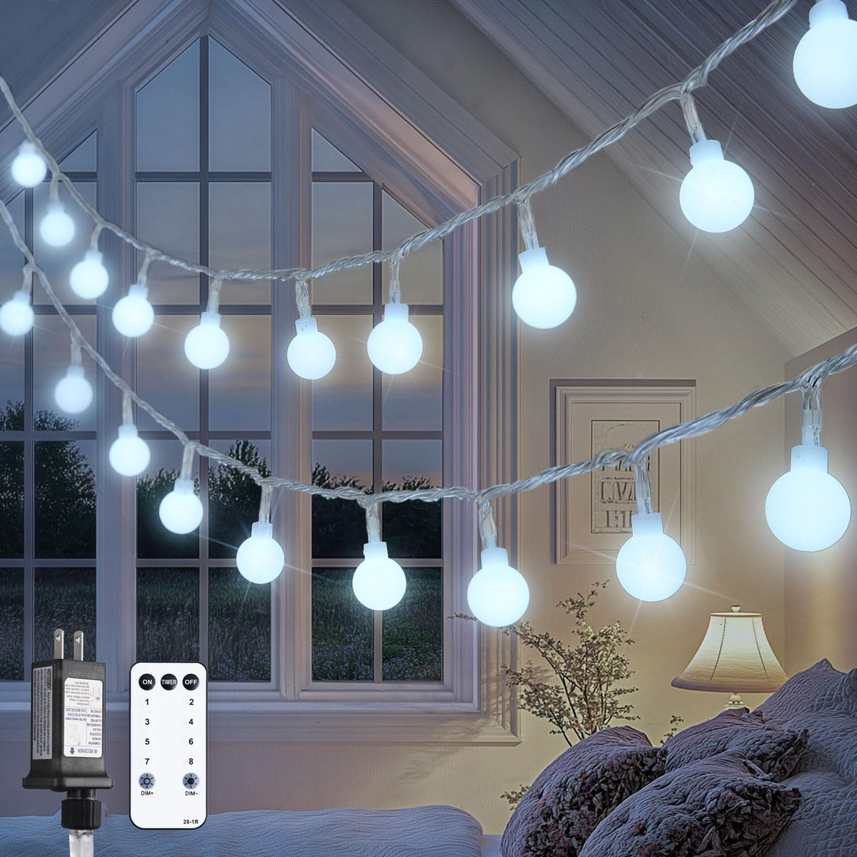 JMEXSUSS 100 LED Globe String Lights Indoor Bedroom, 33ft Fairy Lights