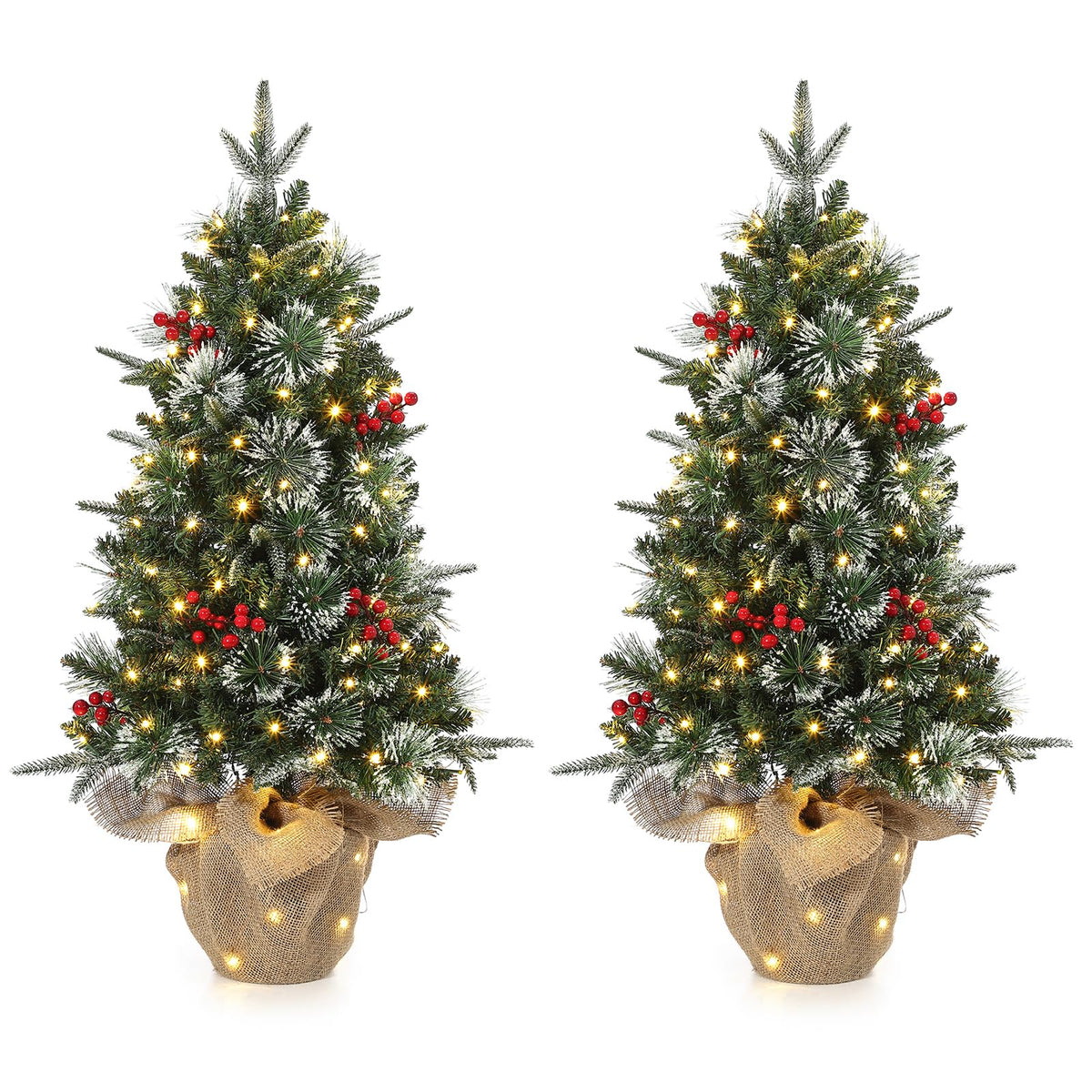 GarveeHome 3 ft Christmas Tree with 78 Lights, Pre-Lit Artificial Desktop Xmas Tree with 8 Mode Includes Red Berries & Sleigh Base,Christmas Decoration for Home, Office,1 PCS