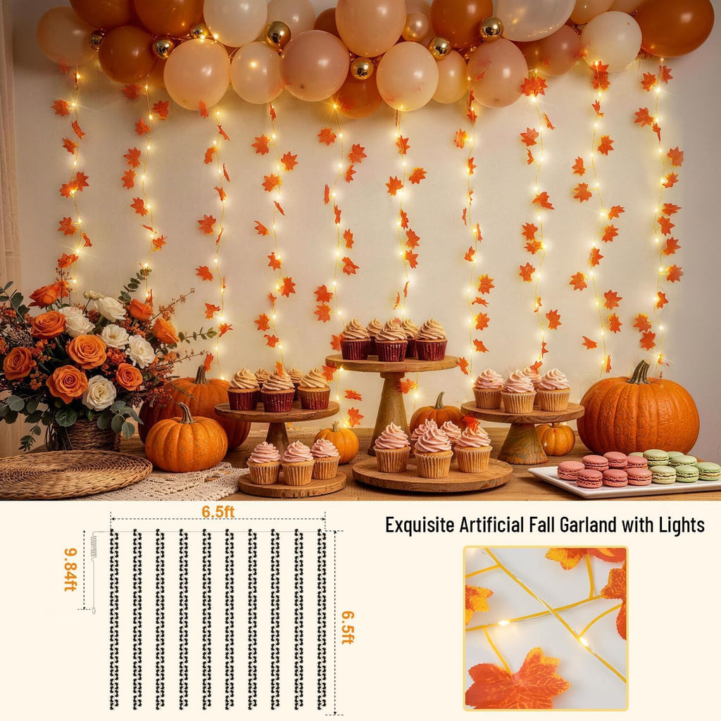 JMEXSUSS Maple Leaf Curtain Lights, 200 LED Fall Garland with Fairy Lights