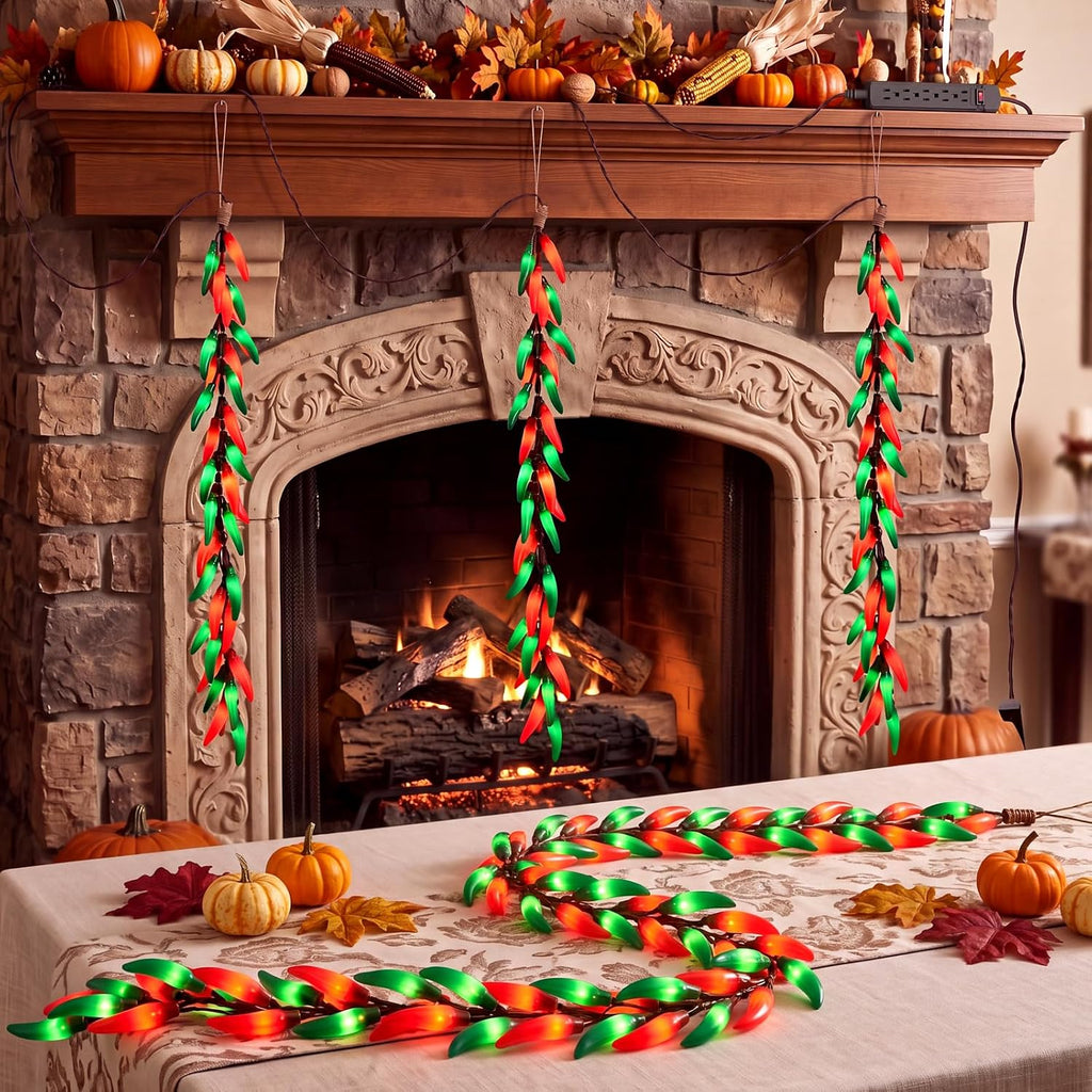 Christmas Chili Pepper Lights, 35 Plug-In Red/Green Pepper Hanging Lights