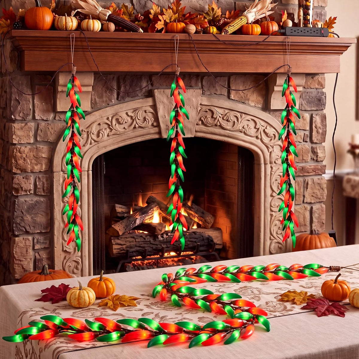 Christmas Chili Pepper Lights, 35 Plug-In Red/Green Pepper Hanging Lights