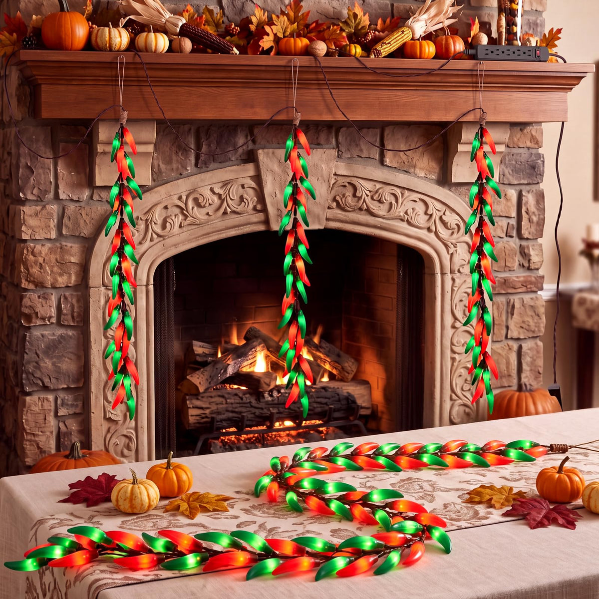 Christmas Chili Pepper Lights, 35 Plug-In Red/Green Pepper Hanging Lights