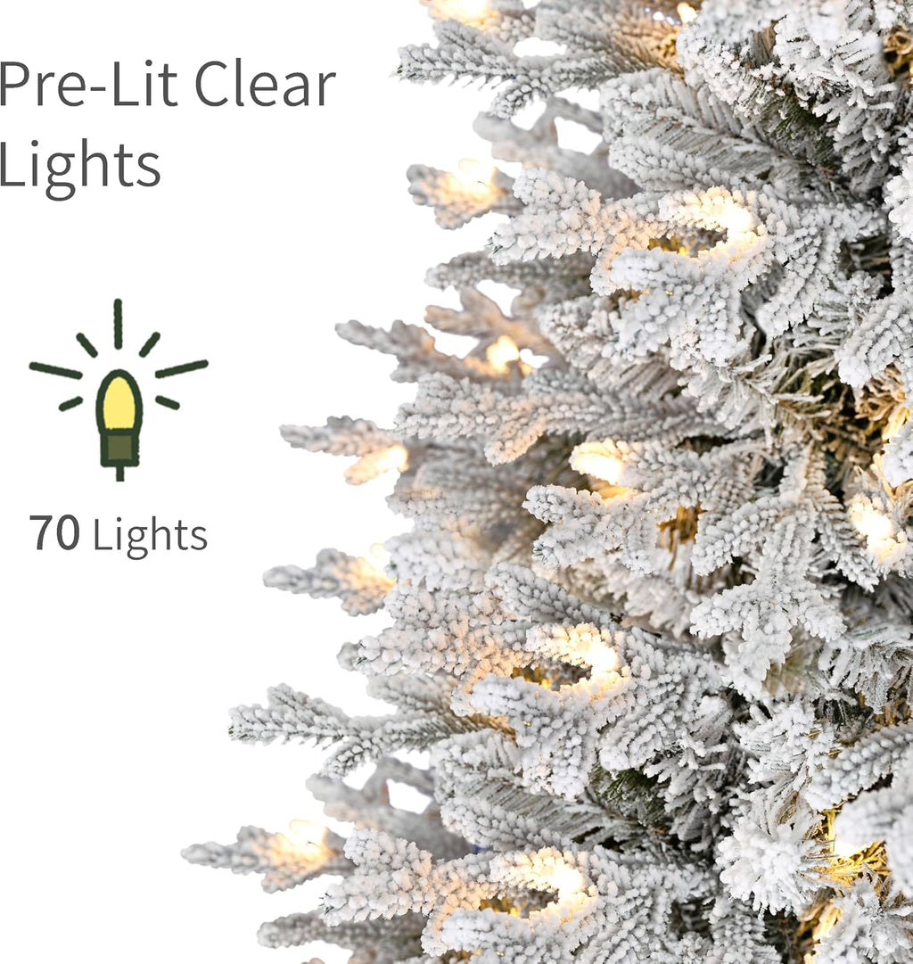 Puleo International 4.5ft Pre-Lit Potted Flocked Arctic Fir Christmas Tree