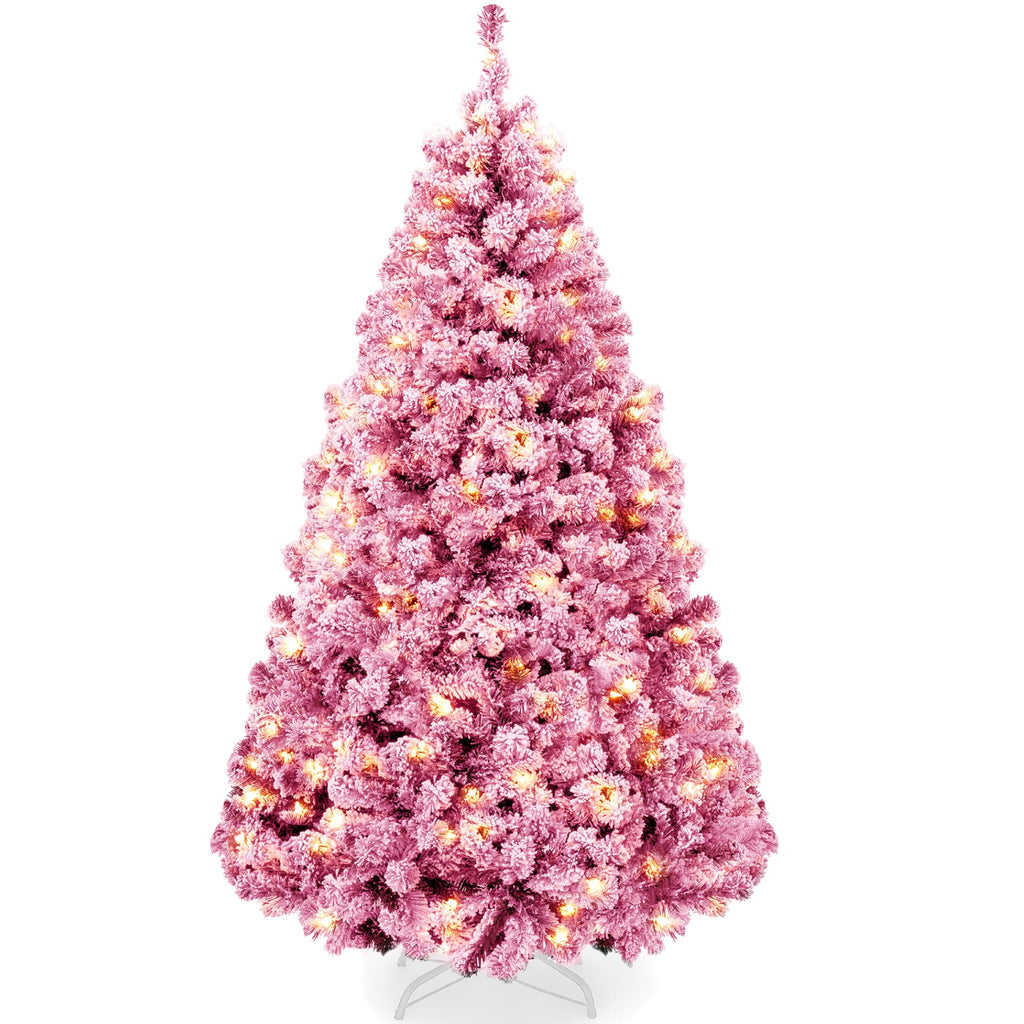 Best Choice Products 6ft Pre-Lit Artificial Christmas Tree Twinkling LEDs, Snow Flocked Design Pine Tree, Full Appearance Lighted Snowy w/Easy Assembly, 250 Lights, 928 Tips Metal Stand