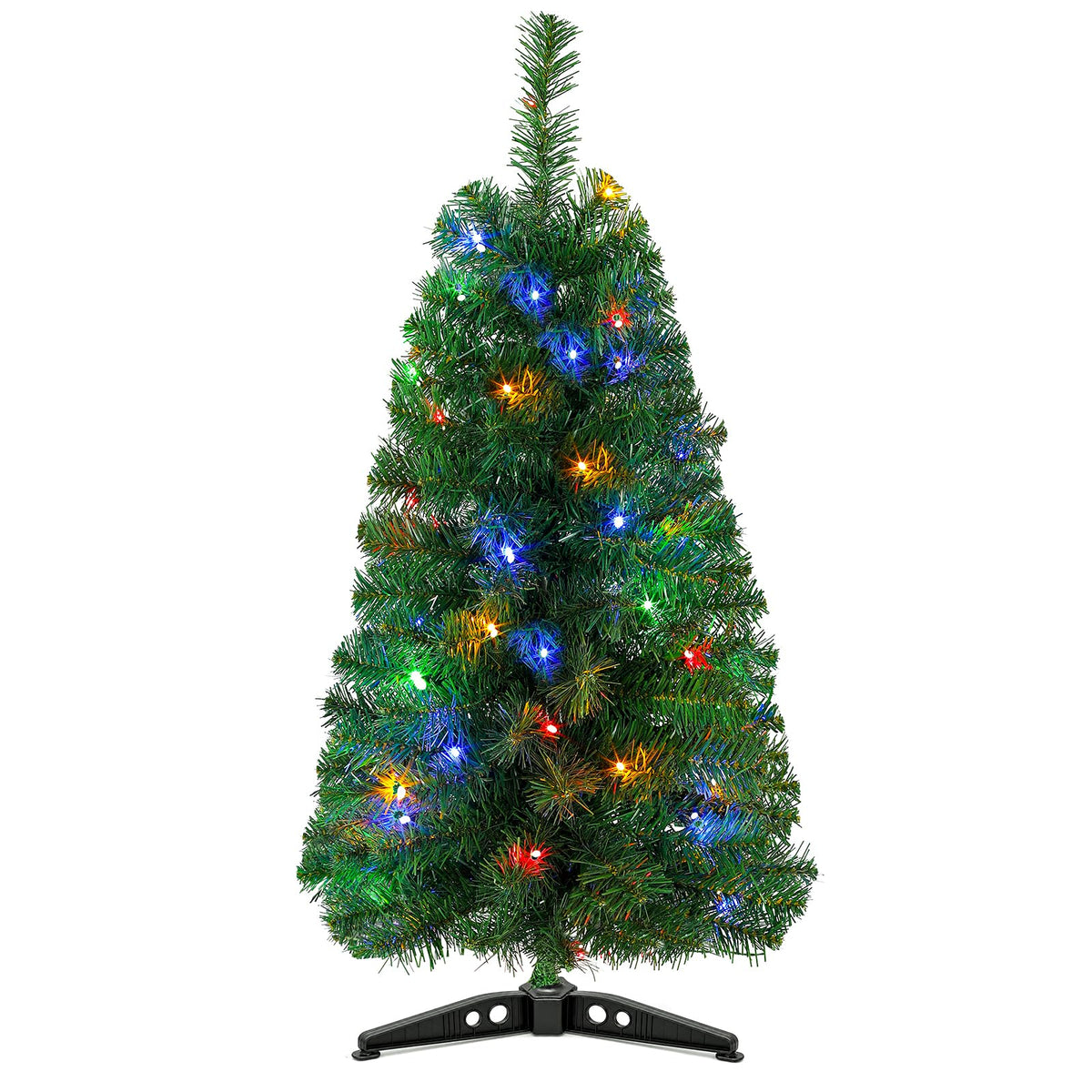 Okicoler Christmas Tree, 3ft Pre-Lit Green Tree with 125 Branch Tips & 50 Adjustable Multicolor Lights, Metal Hinges, Foldable Base, Easy Assembly Holiday Decor for Home, Office & Party