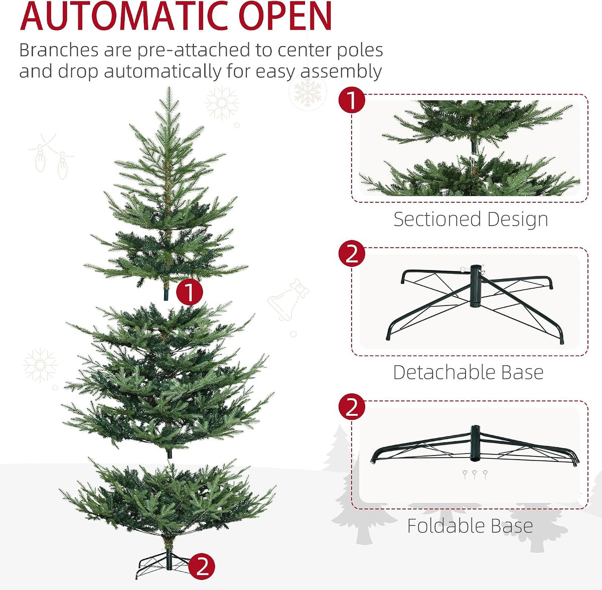HOMCOM 7.5 Foot Artificial Christmas Tree, Nordic Pine, Green
