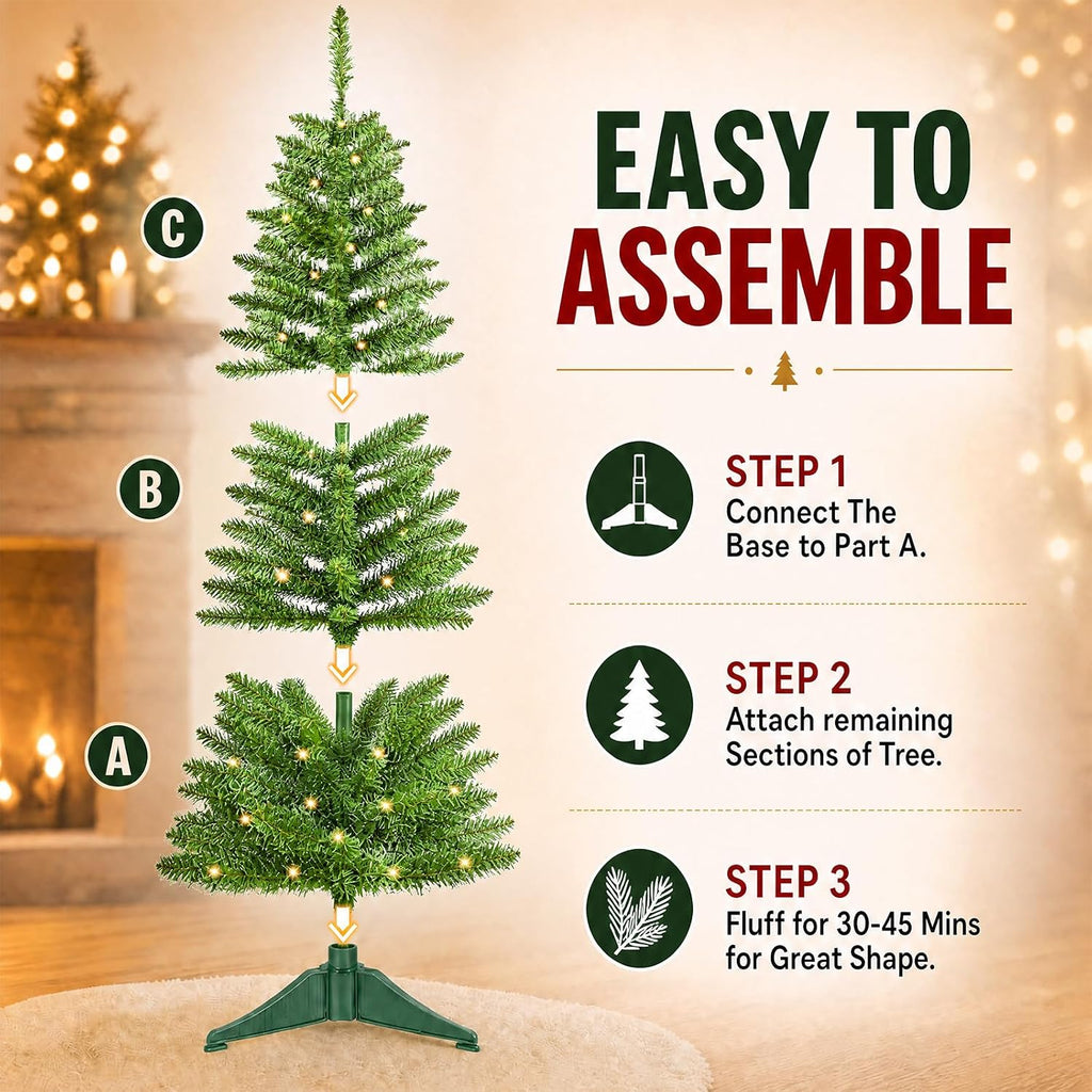 4ft Green Christmas Tree with Light，Small Artificial Xmas Tree