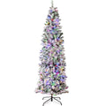 Best Choice Products 6ft Flocked Pencil Christmas Tree w/Twinkling LEDs, Pre-Lit Slim Artificial Holiday Decoration, Lighted Skinny w/Base, 250 Lights, 502 Tips, Warm White Lights